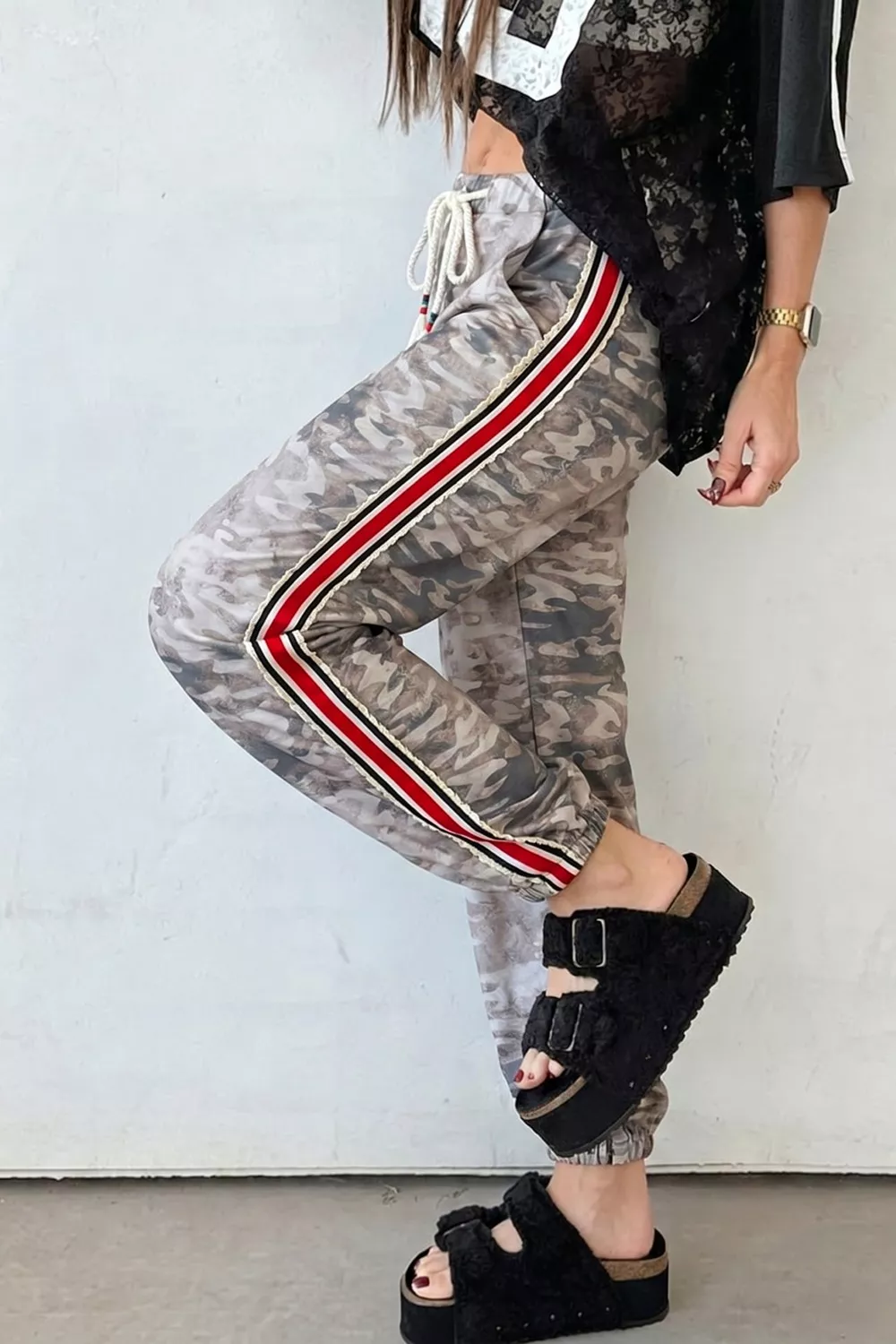 Camo Print Drawstring Waist Joggers, image 7