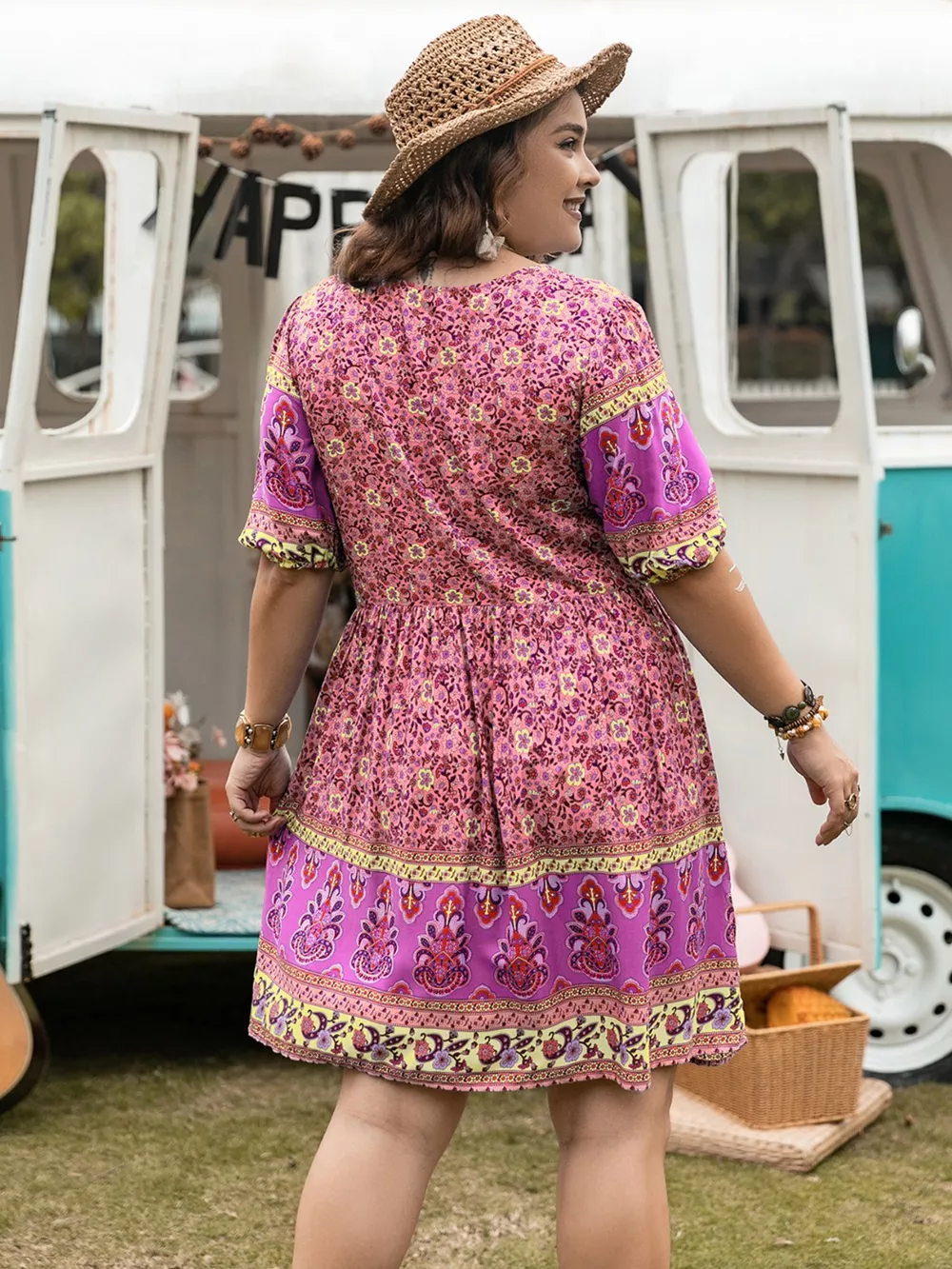 Plus Size Floral V-Neck Mini Dress, image 2