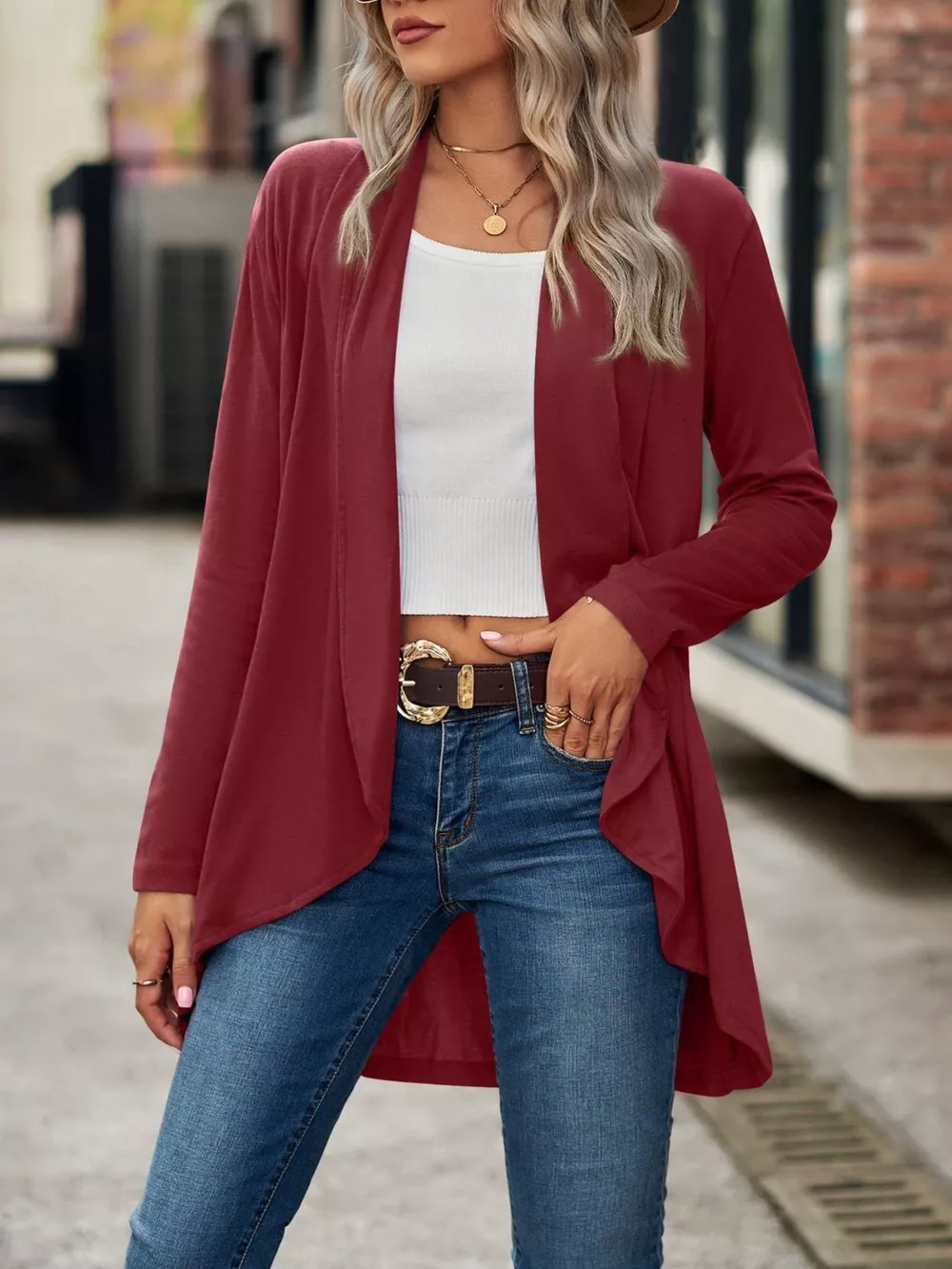Open-Front Dropped Shoulder Cardigan, image 21