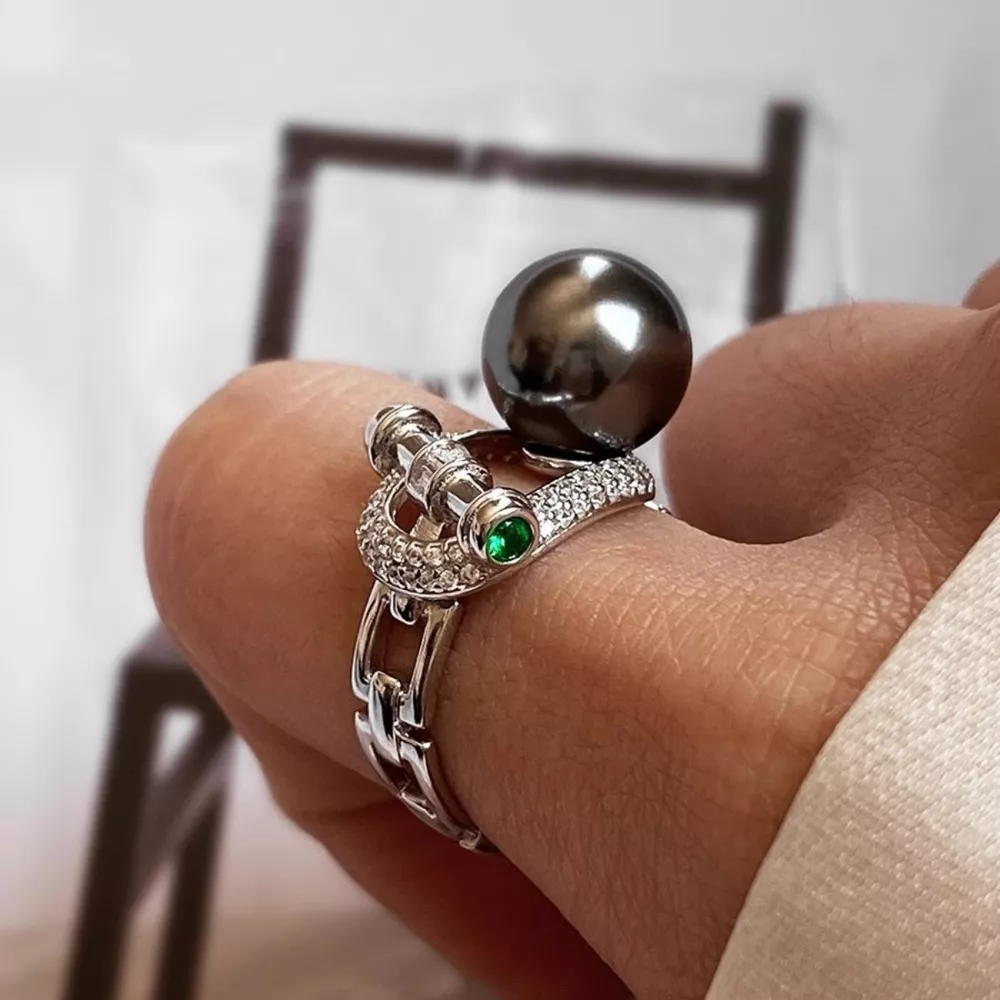925 Sterling Silver Zircon Pearl Ring, image 4