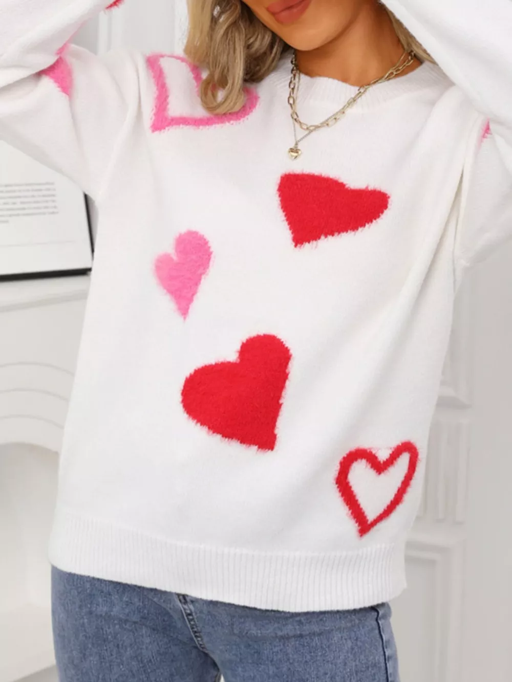 Valentine's Day Heart Pattern Knit Sweater, image 3