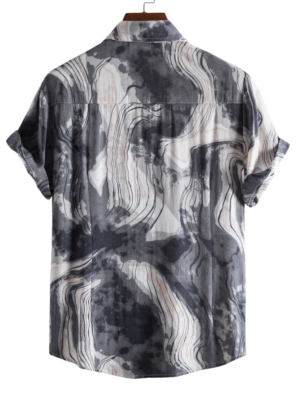 Men's Plus Size Abstract Marble Print Short Sleeve Button-Up Shirt, image 2