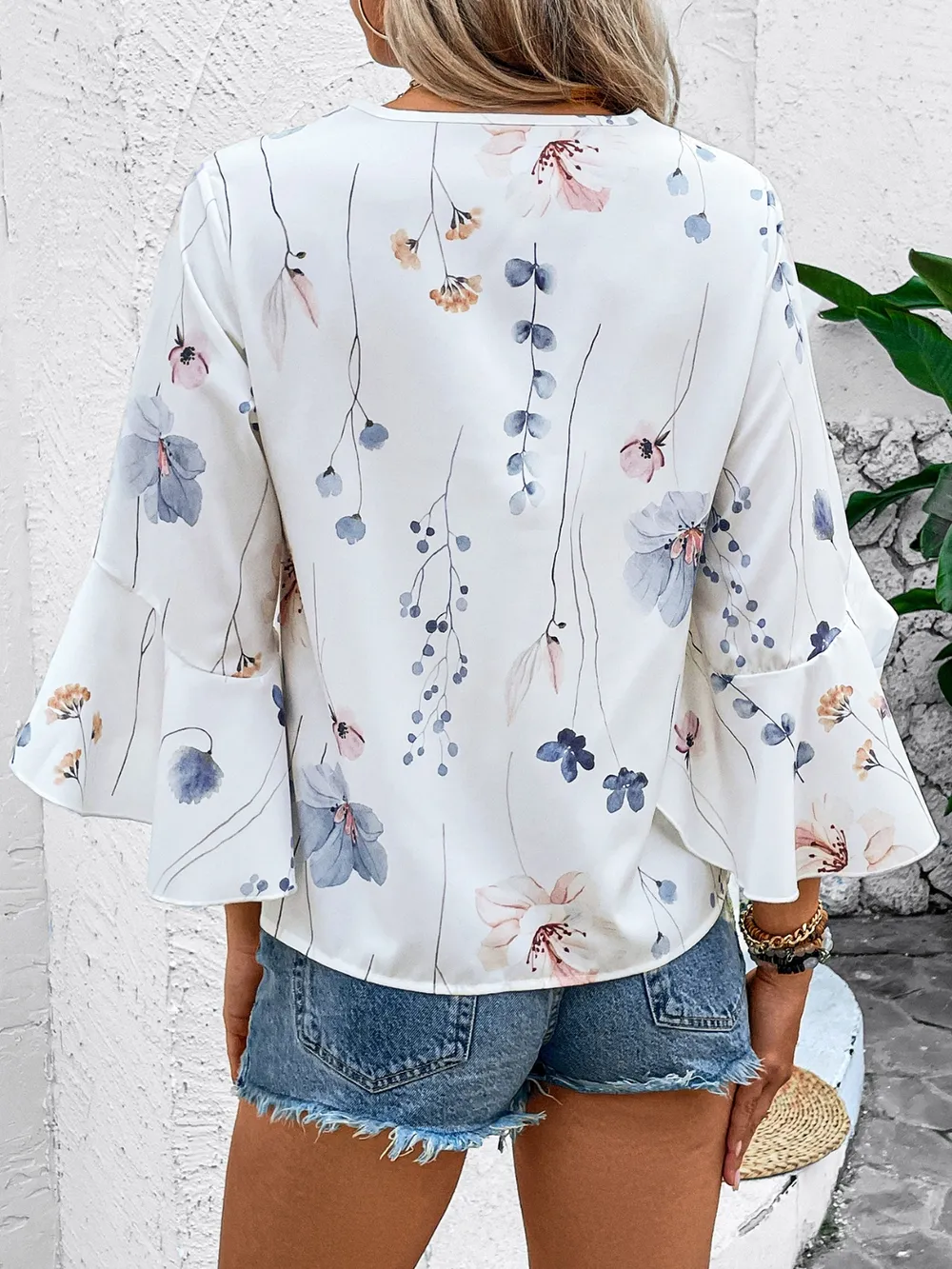 Ruffled Printed V-Neck Half Sleeve Blouse, image 5