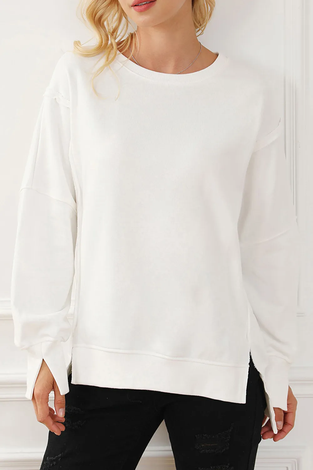 Exposed Seam High-Low Long Sleeve Sweatshirt, image 16