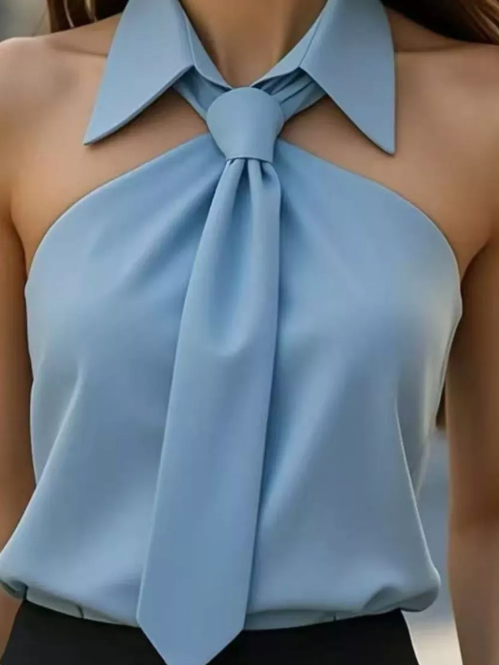 Halter Neck Sleeveless Top with Tie-Front Collar Detail, image 14