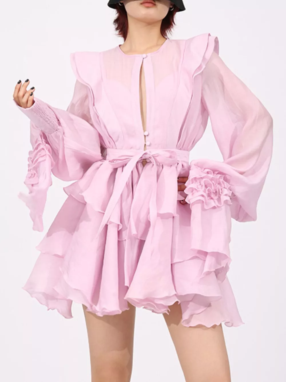 Ruffled Layered Long Sleeve Mini Dress, image 4