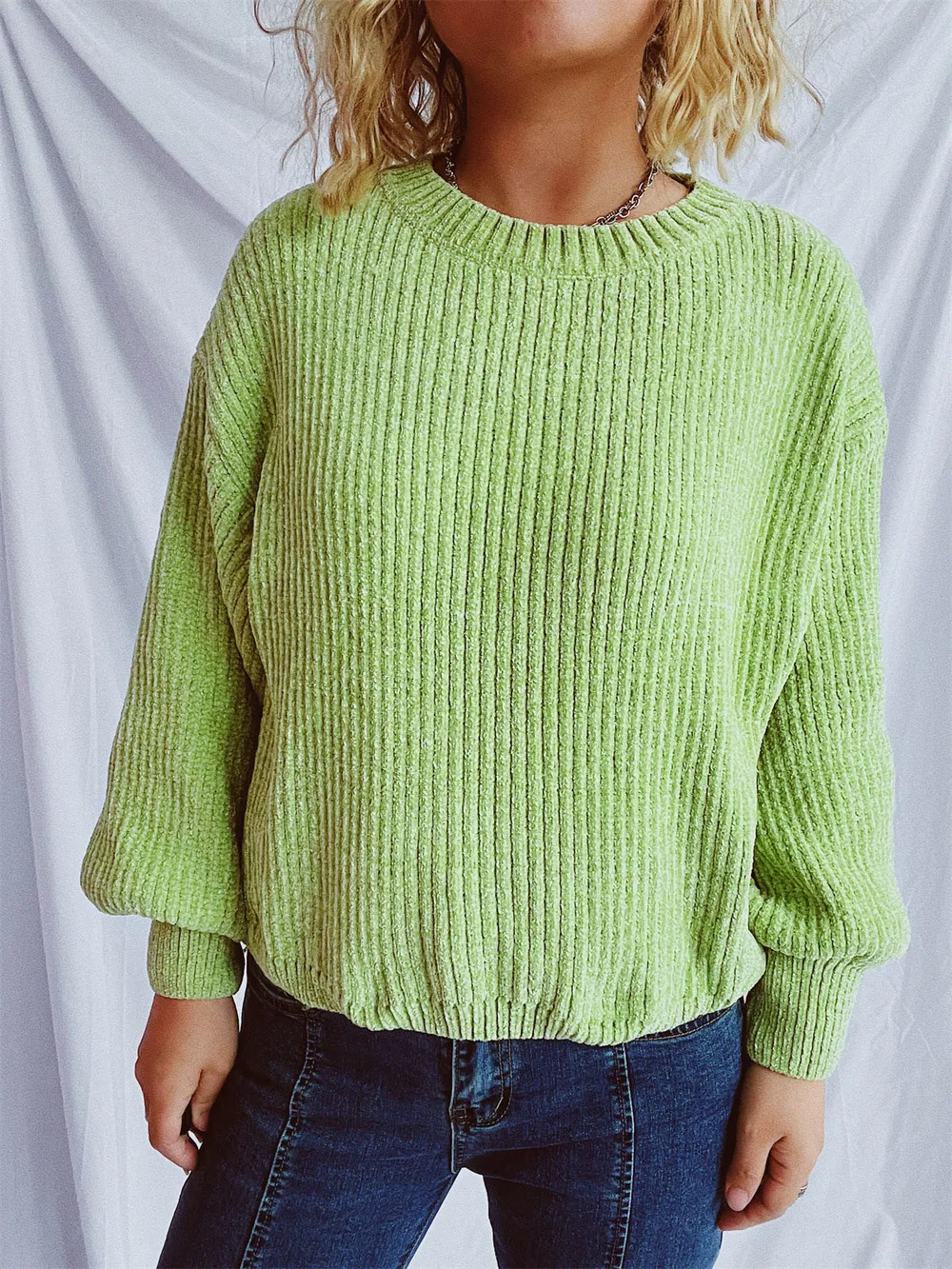 Round Neck Dropped Shoulder Long Sleeve Sweater, image 21