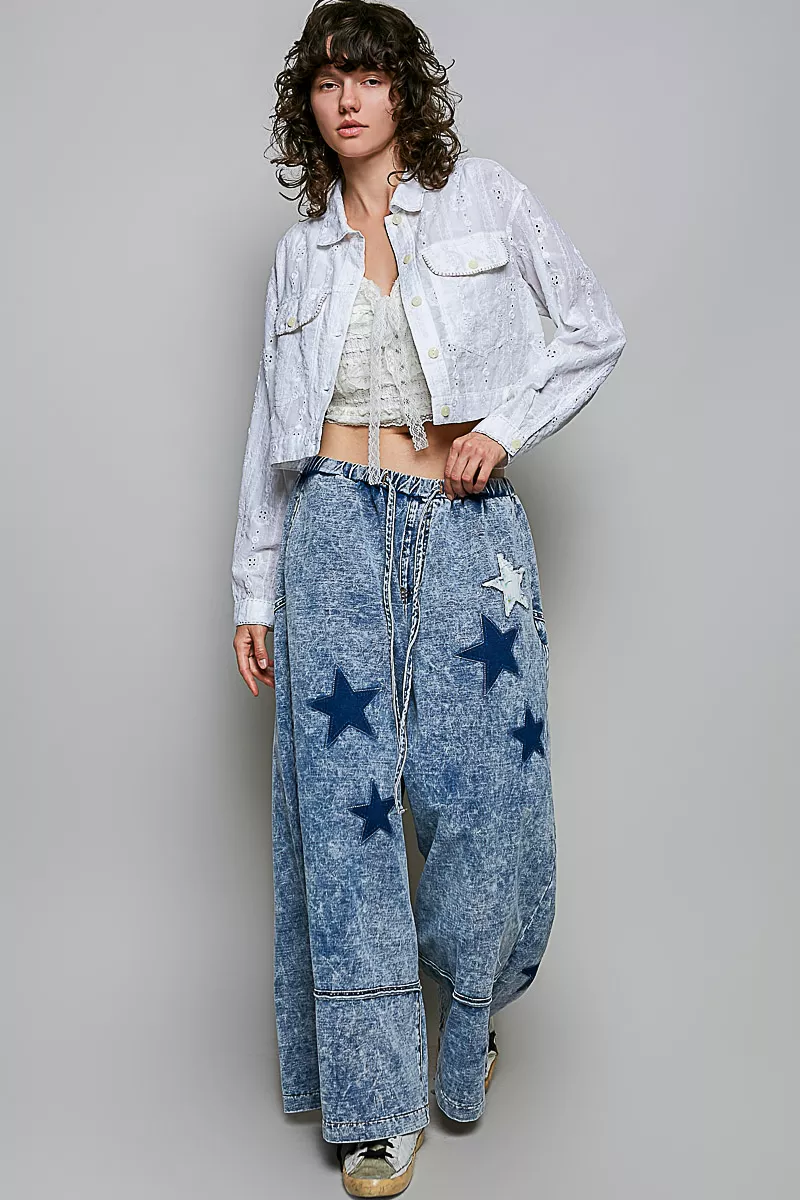 POL Eyelet Textured Cotton Cropped Button Front Jacket, image 5