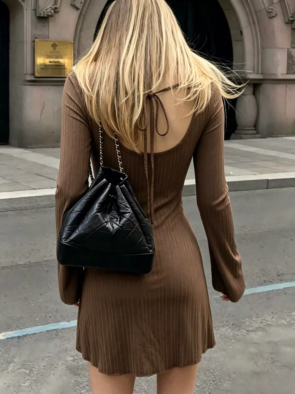 Ribbed Knit Long Sleeve Mini Dress, image 4