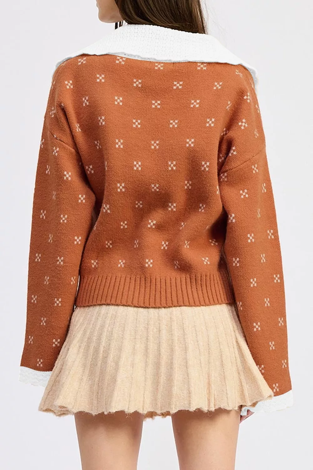 Peter Pan Collar Colorblock Long Sleeve Knitwear Cardigan, image 6