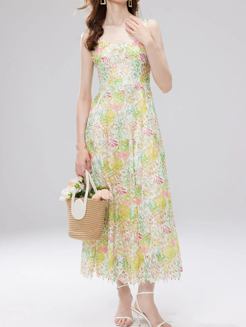 Floral Lace Sleeveless V-Neck Midi Dress, image 15