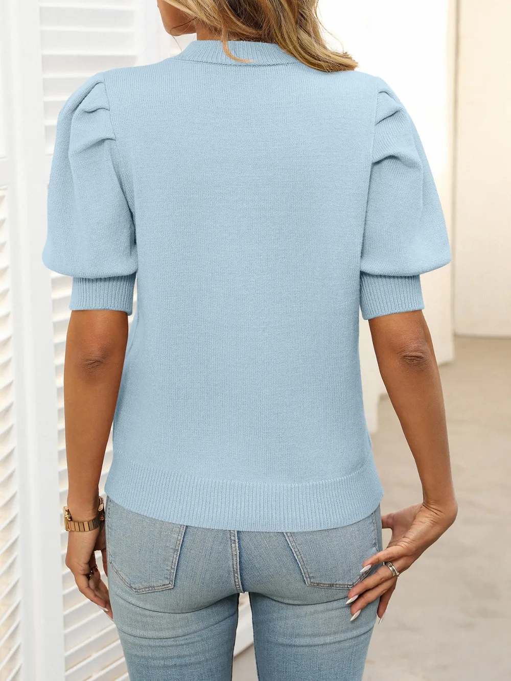 Mock Neck Puff Sleeve Sweater, image 8