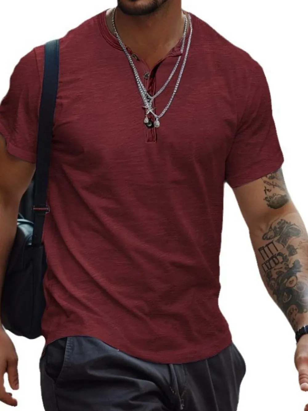 Men's Full Size Button Henley Collar Polo Shirt Plus Size, image 6