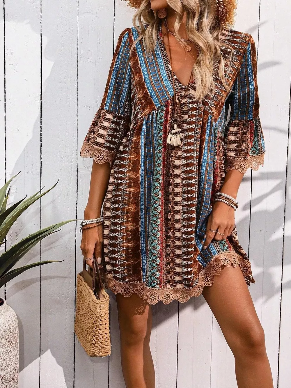 Printed V-Neck A-Line Dress, image 19