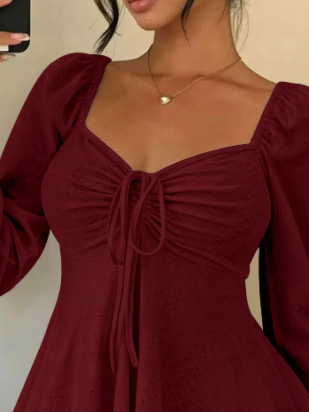 Ruched Sweetheart Neck Long Sleeve Top, image 8