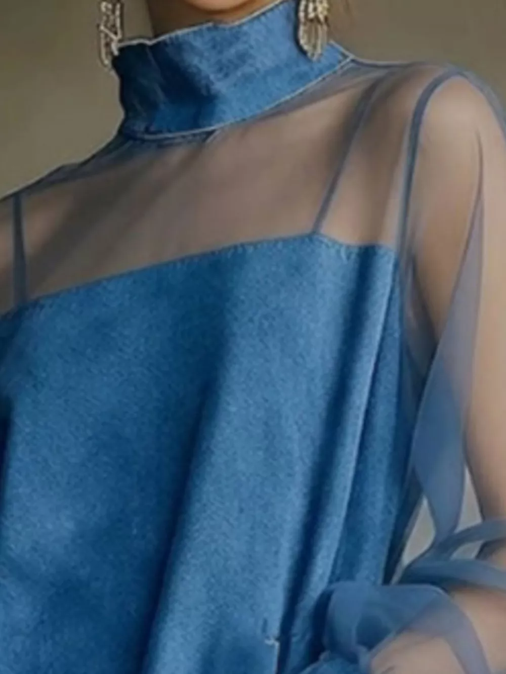 Sheer Mesh Turtleneck Mini Dress, image 3