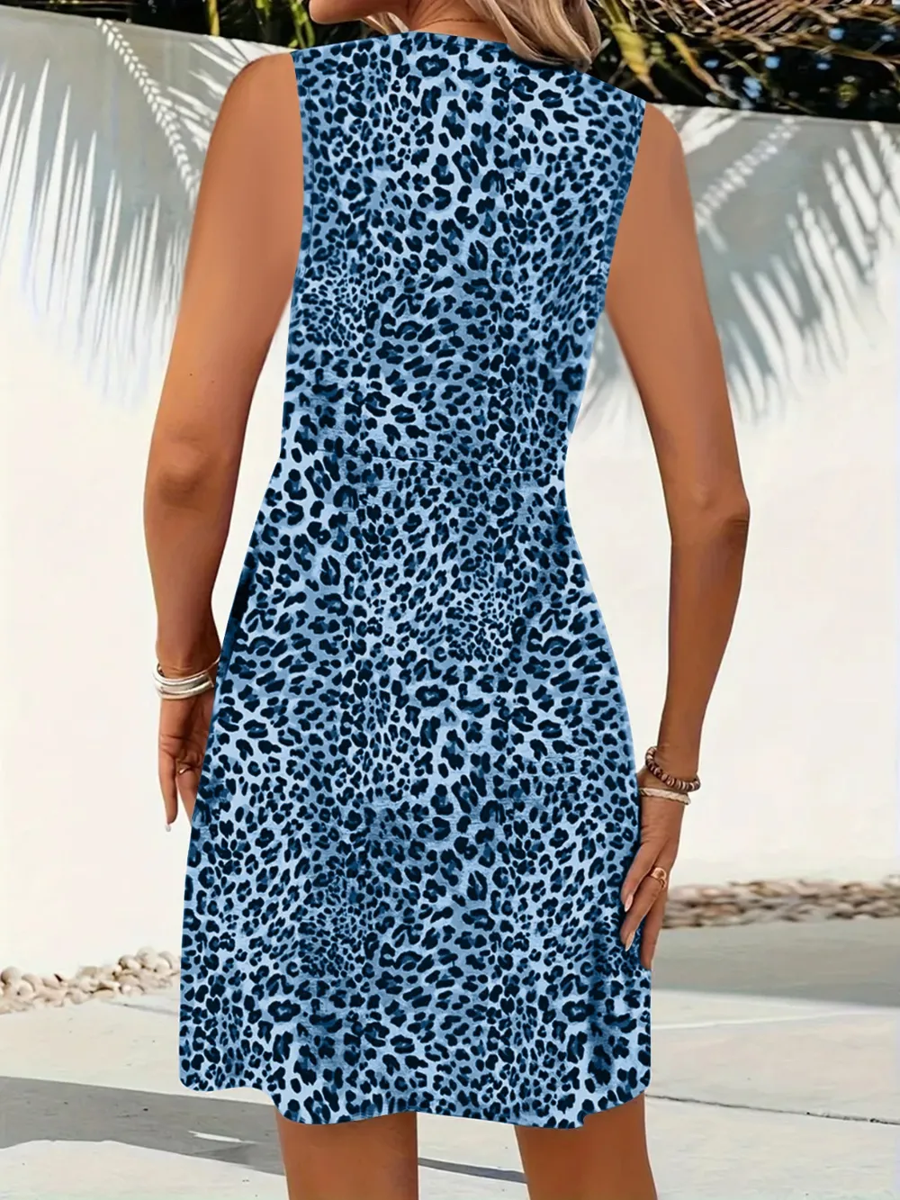 Leopard V-Neck Sleeveless Mini Dress, image 4