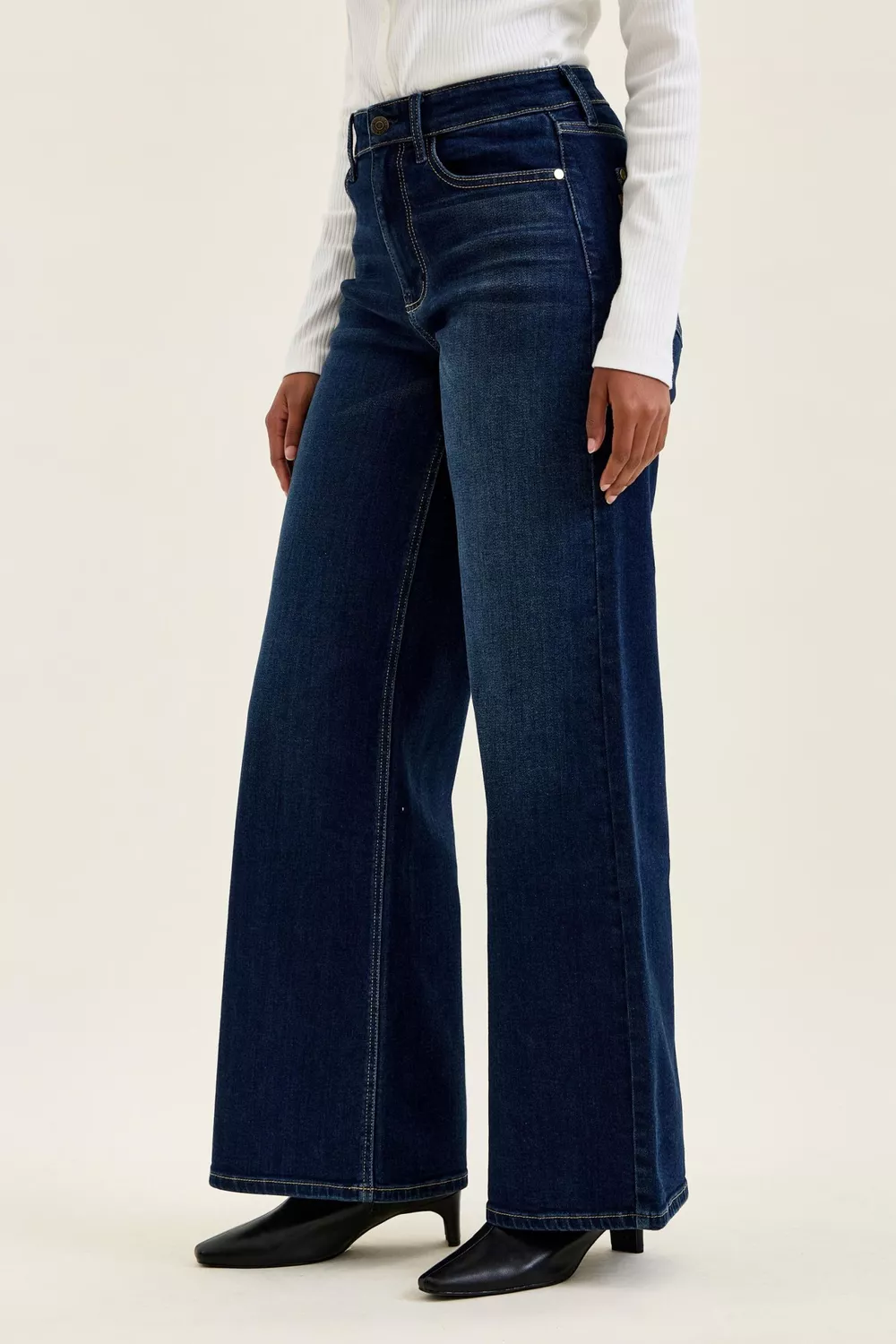 High-Waisted Wide-Leg Dark Wash Jeans, image 3