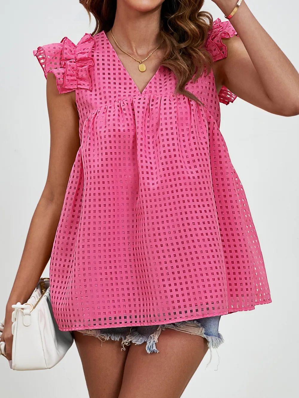 Ruched V-Neck Cap Sleeve Blouse, image 9