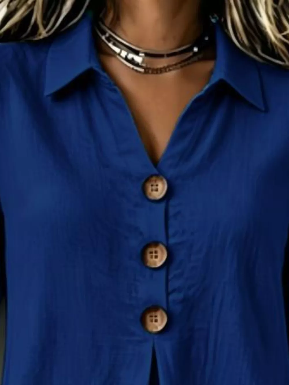 Full Size Button Detail Long Sleeve Blouse Plus Size, image 20