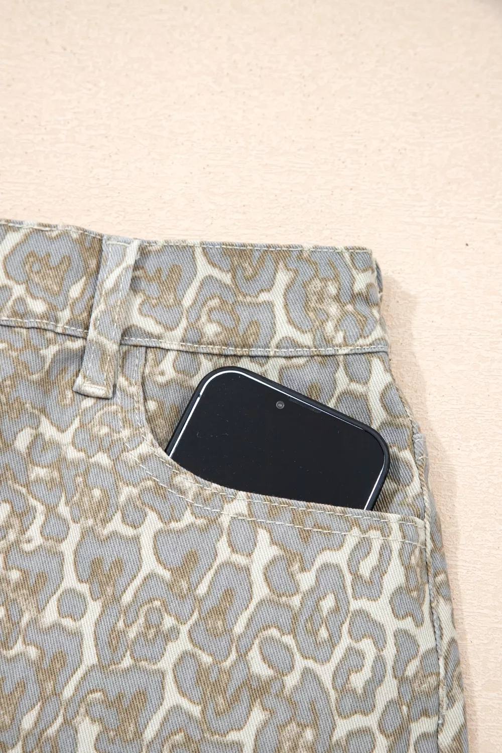 Raw Edge Leopard Print Denim Shorts, image 6