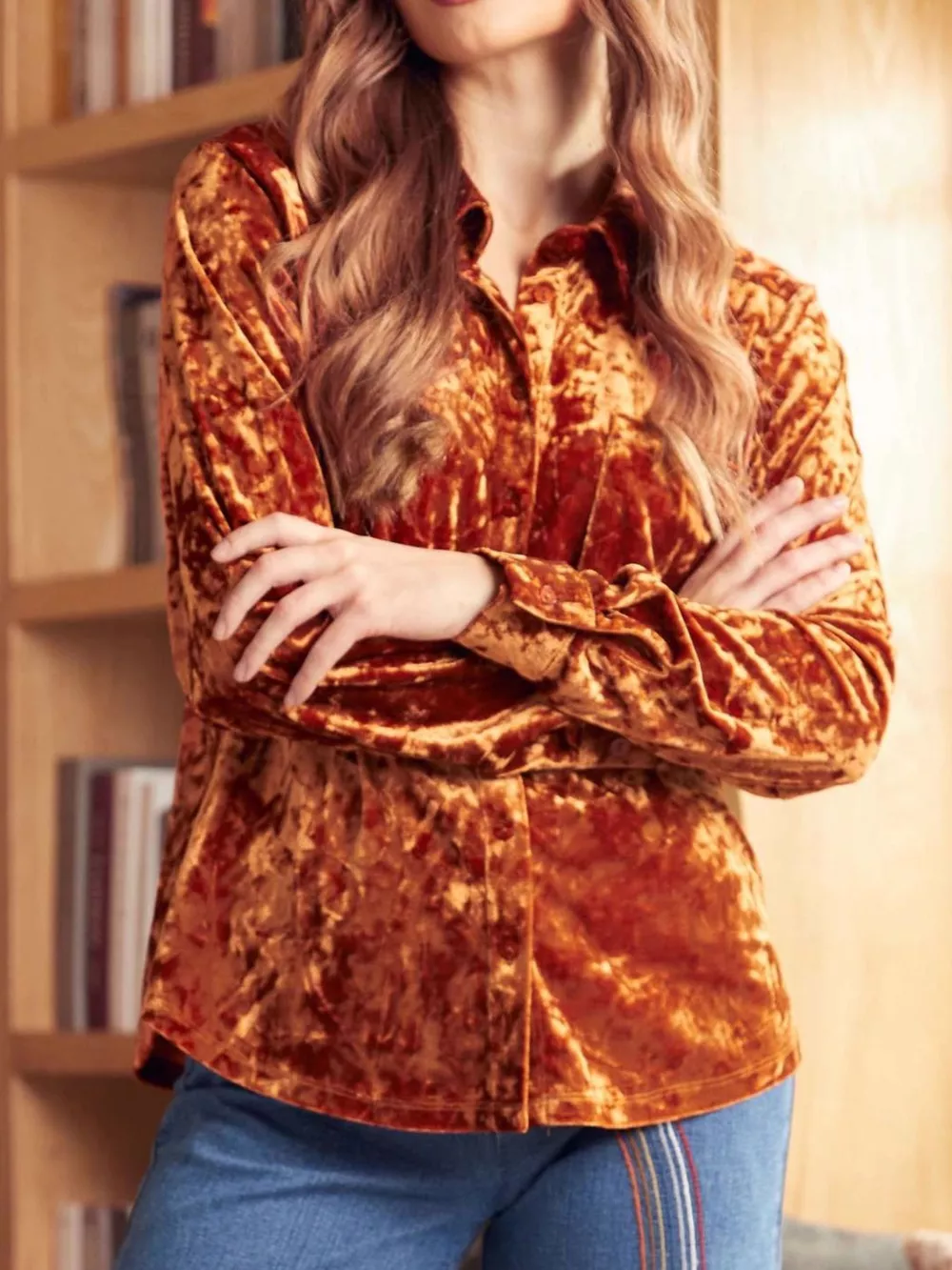 Velvet Button-Down Long Sleeve Shirt, image 6