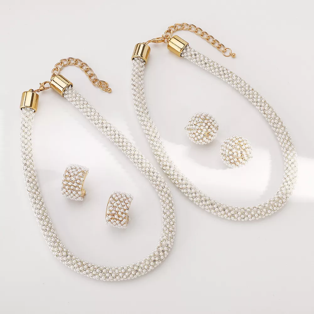 Pearl Embellished Earrings and Necklace Jewelry Set, image 2