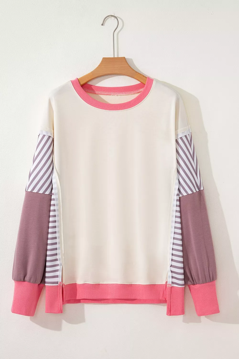 Color-Block Striped Crew Neck Sweatshirt, image 2