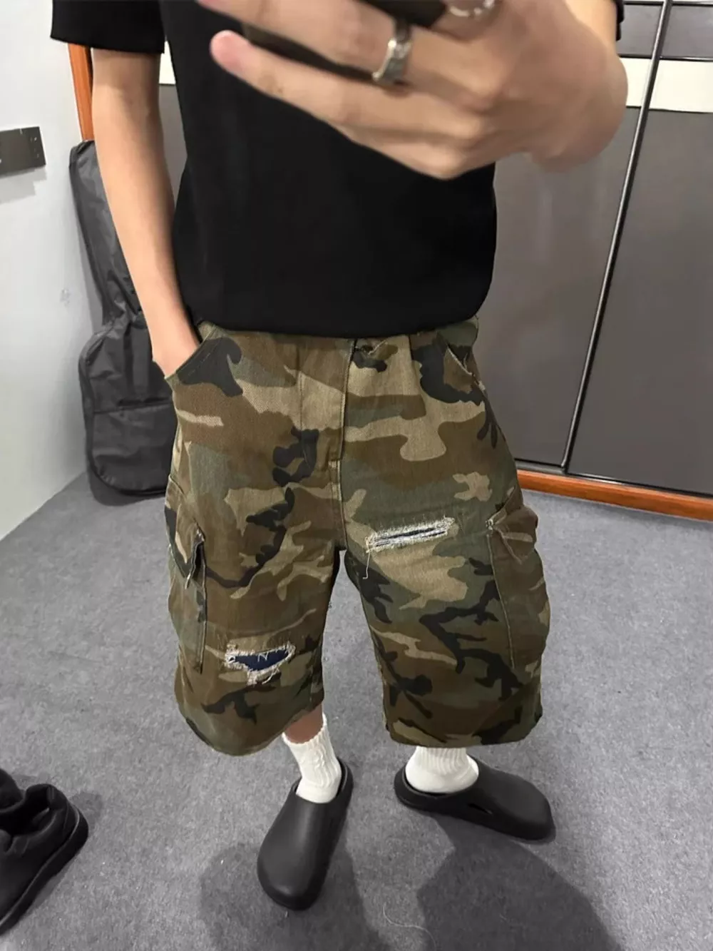 Men's Full Size Camouflage Cargo Denim Shorts with Distressed Details Plus Size, image 3