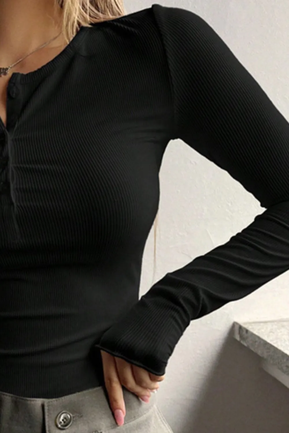 Half Button Long Sleeve T-Shirt, image 3