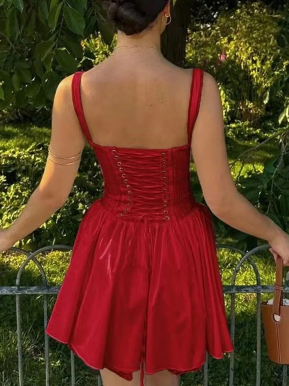 Lace Detail Lace Up Back Mini Dress, image 4