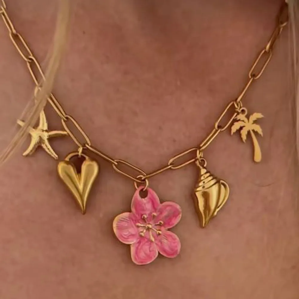 Beach Theme Pendant Necklace with Resin Flower, image 3