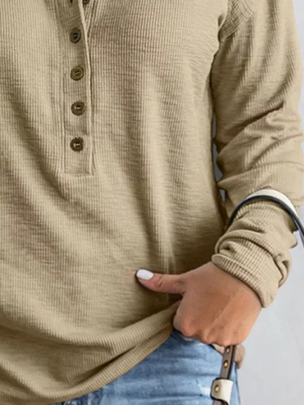 Full Size Button Detail Long Sleeve Top Plus Size, image 5