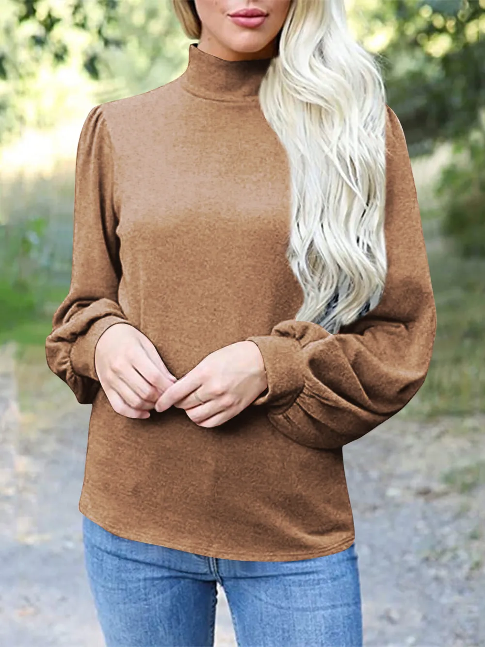 Full Size Mock Neck Long Sleeve T-Shirt, image 17