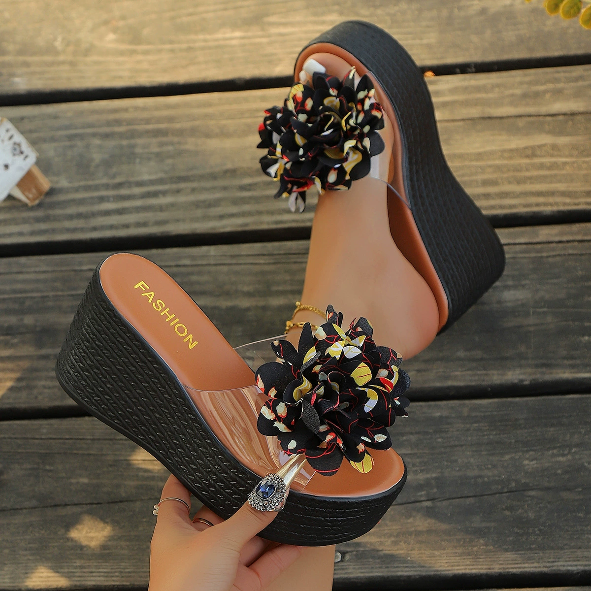 Floral Decor Platform Wedge Sandals, image 6