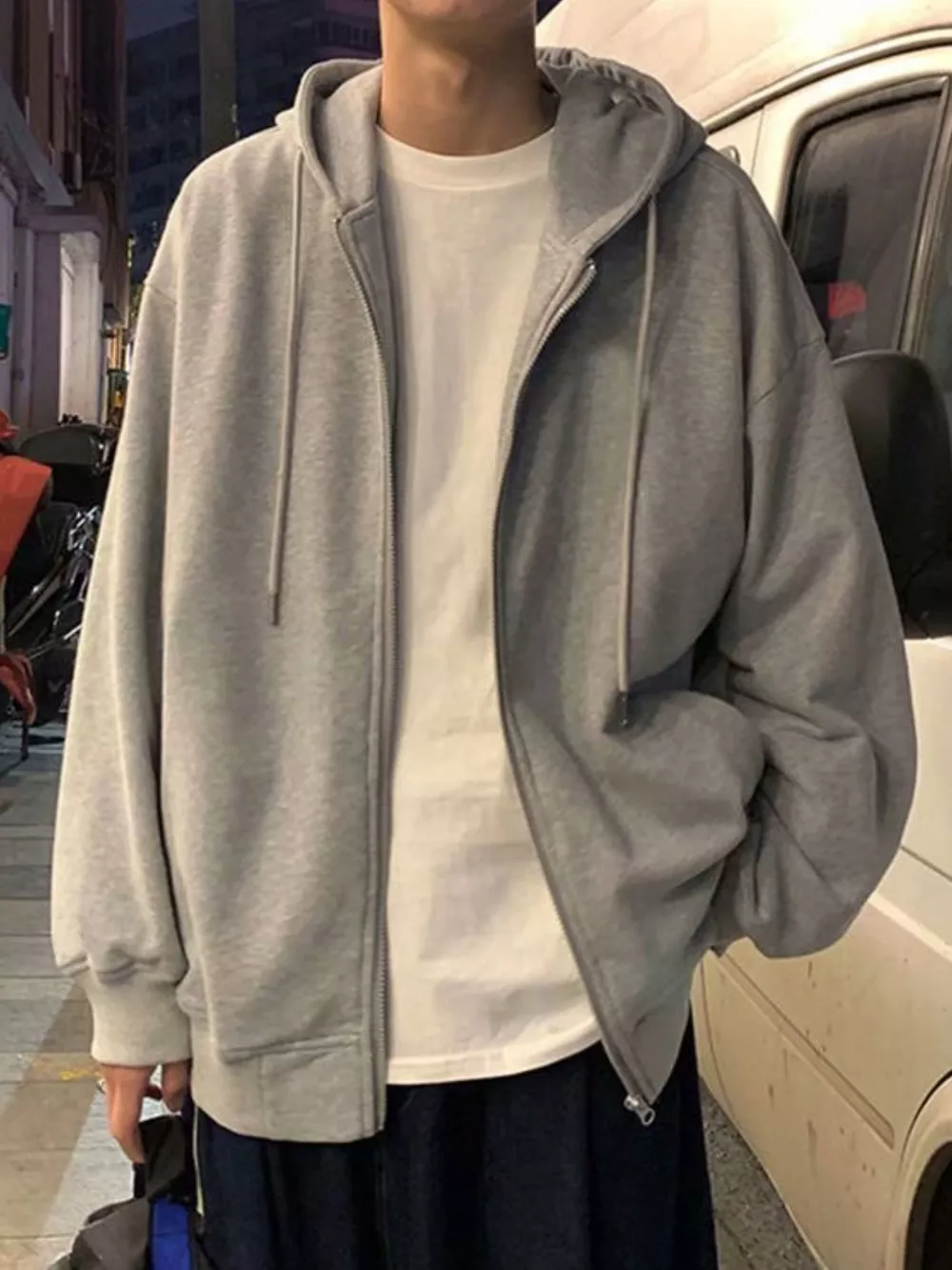 Men's Plus Size Casual Solid Color Zip-Up Hoodie, image 3