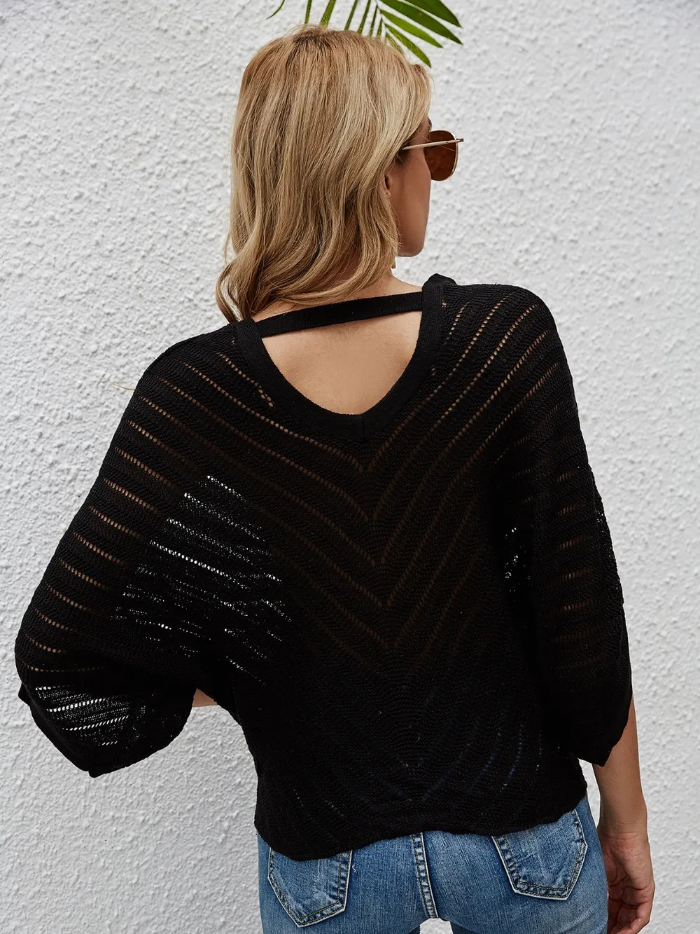 Openwork Batwing Sleeve Cover-Up, image 2