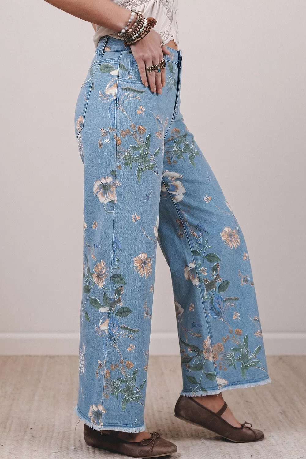 Floral Print Wide-Leg Jeans, image 4