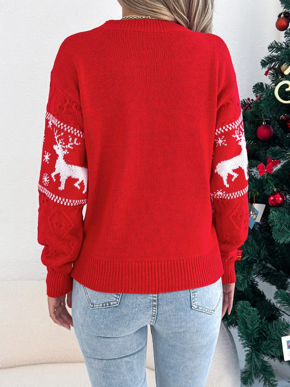 Christmas Reindeer Round Neck Sweater, image 3