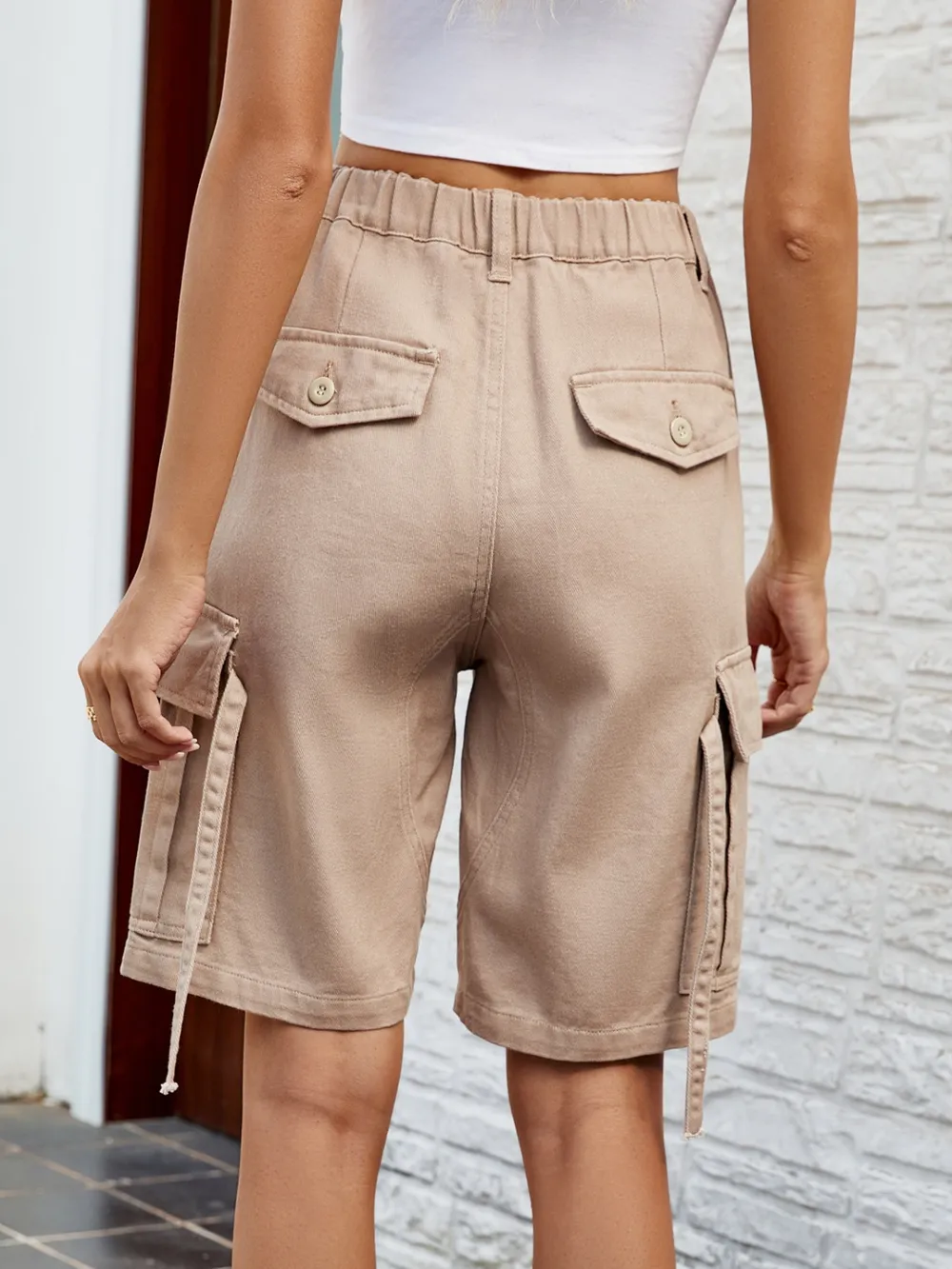 High Waist Denim Shorts with Pockets, image 6