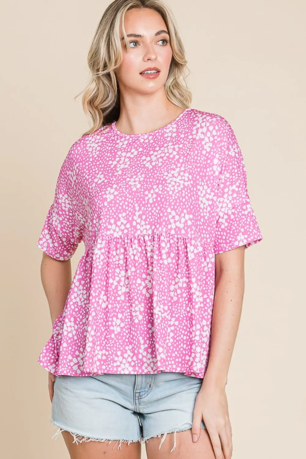 Floral Round Neck Peplum Blouse, image 3