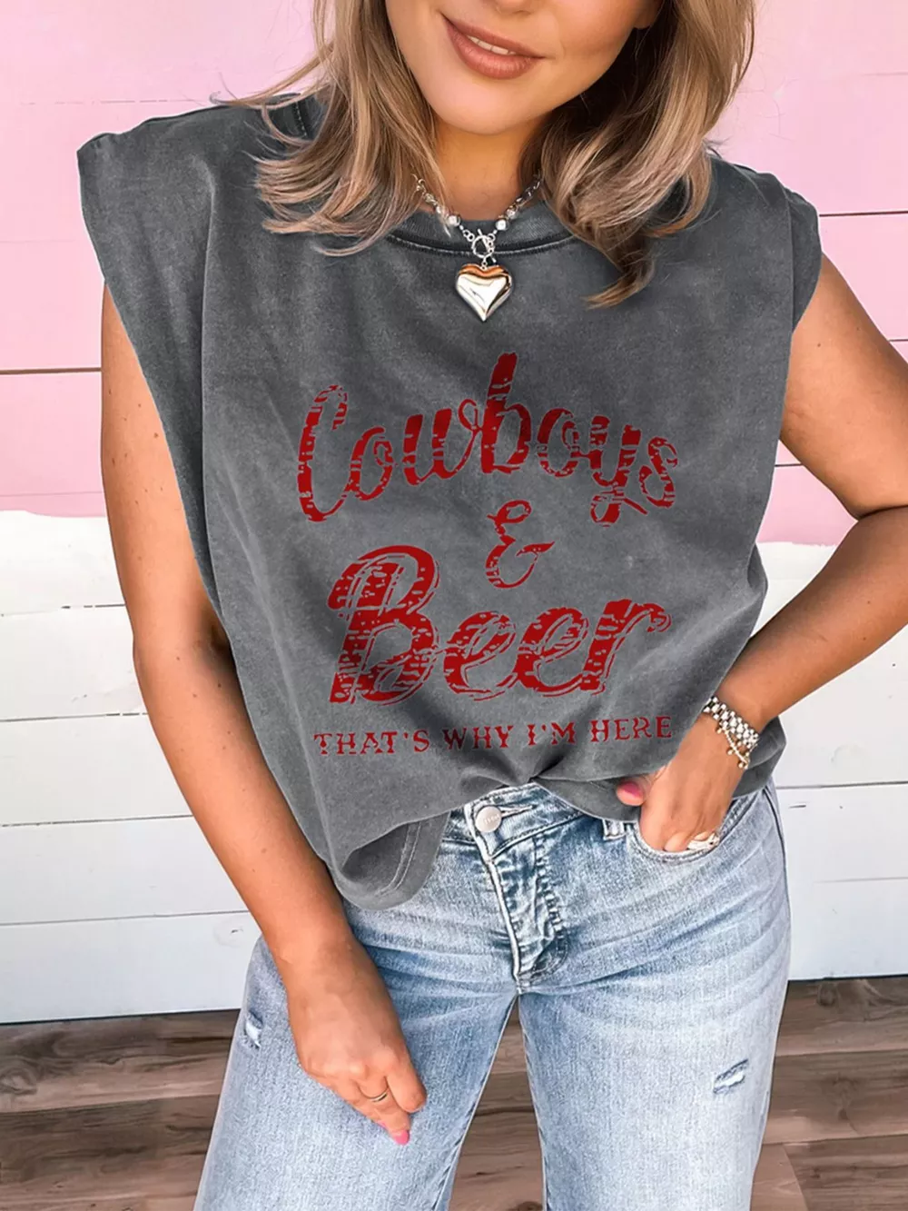 Cowboy & Beer Western Graphic Mineral Wash Tank Top, image 7