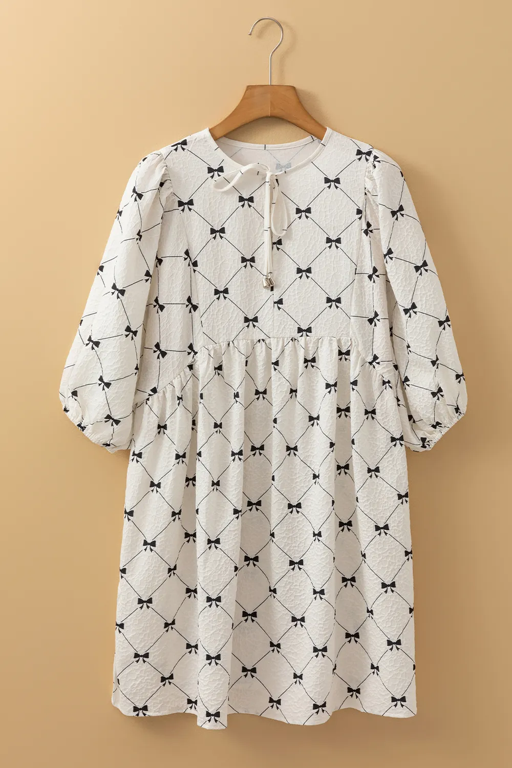 Bow Print Tie Neck Half Sleeve Dress, image 5