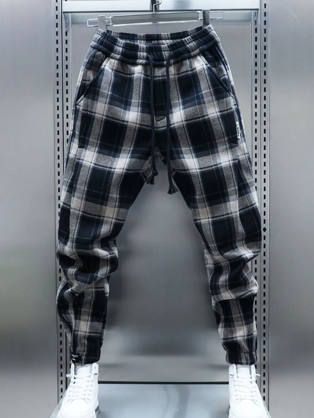 Men's Plus Size Plaid Drawstring Joggers, image 4