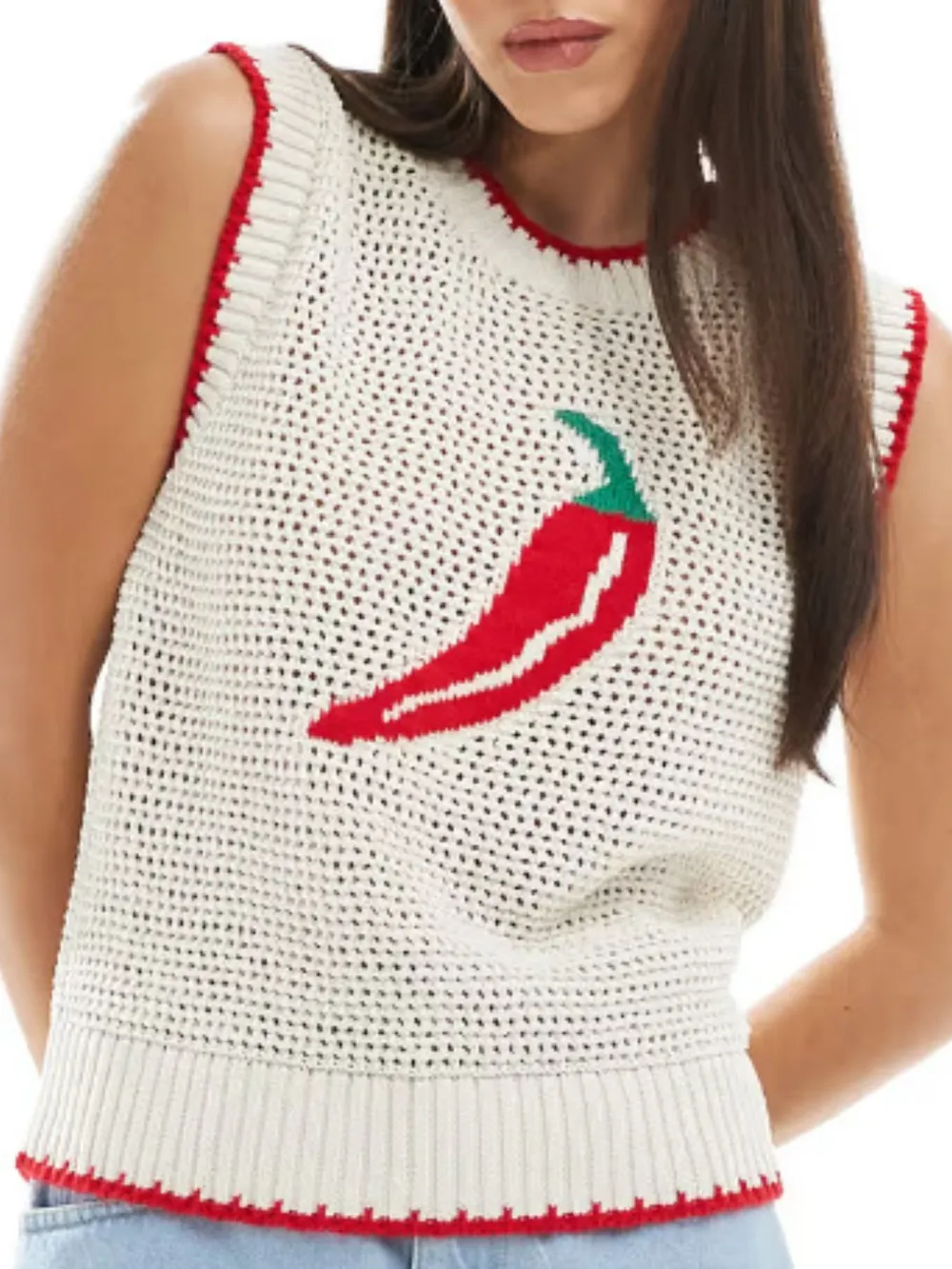 Chili Pepper Crochet Knit Tank Top, image 4