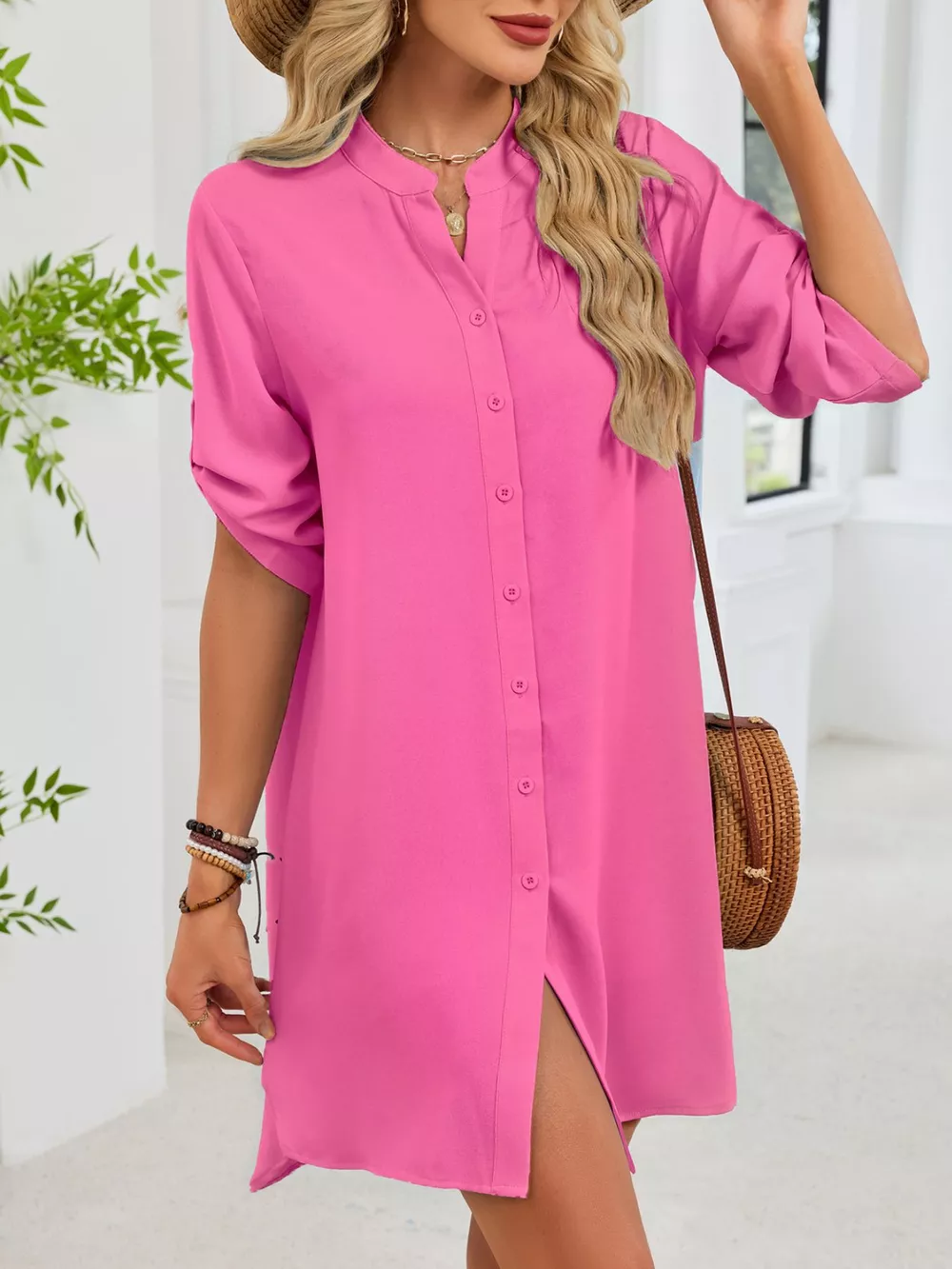 Casual Button-Down Shirt Dress, image 7
