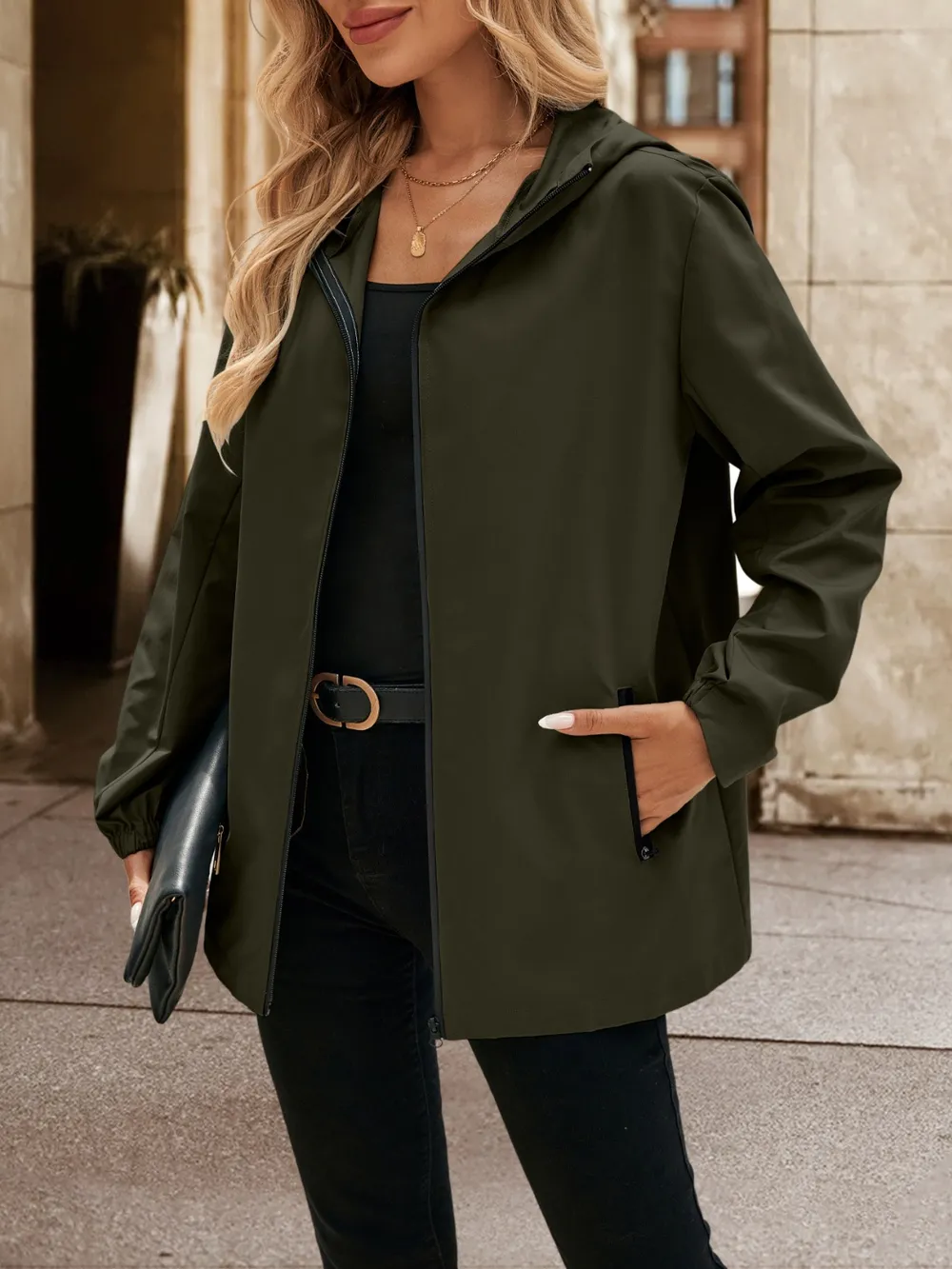 Pocketed Zip Up Hooded Jacket, image 16