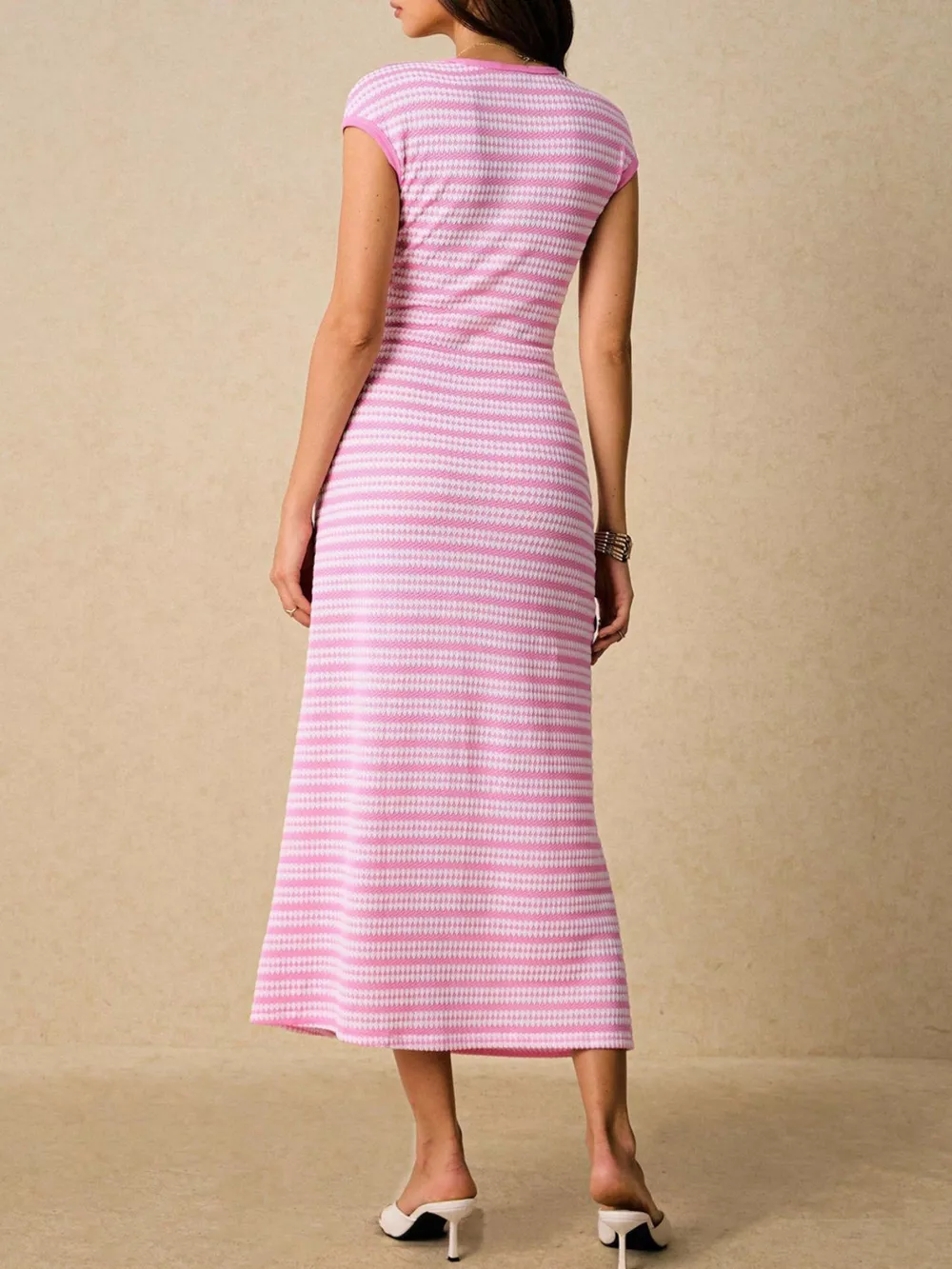 Striped Cap Sleeve Bodycon Midi Dress, image 8