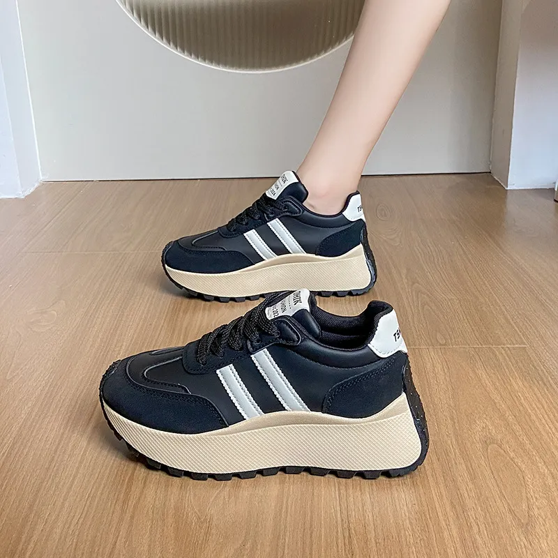Side Striped Lace Up Platform Athletic Sneakers, image 4
