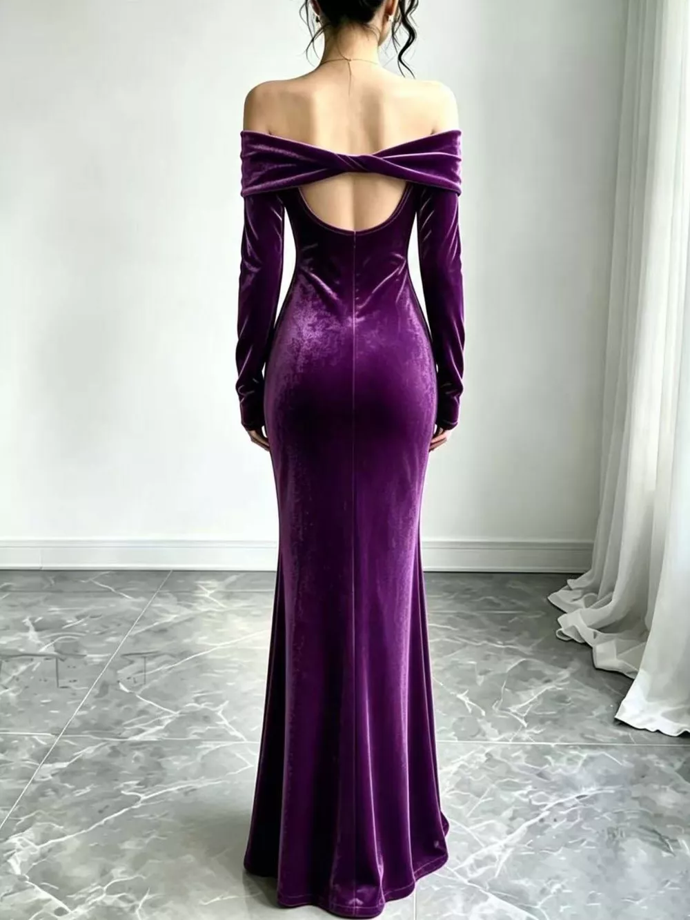 Full Size Off-Shoulder Velvet Mermaid Maxi Dress Plus Size, image 14